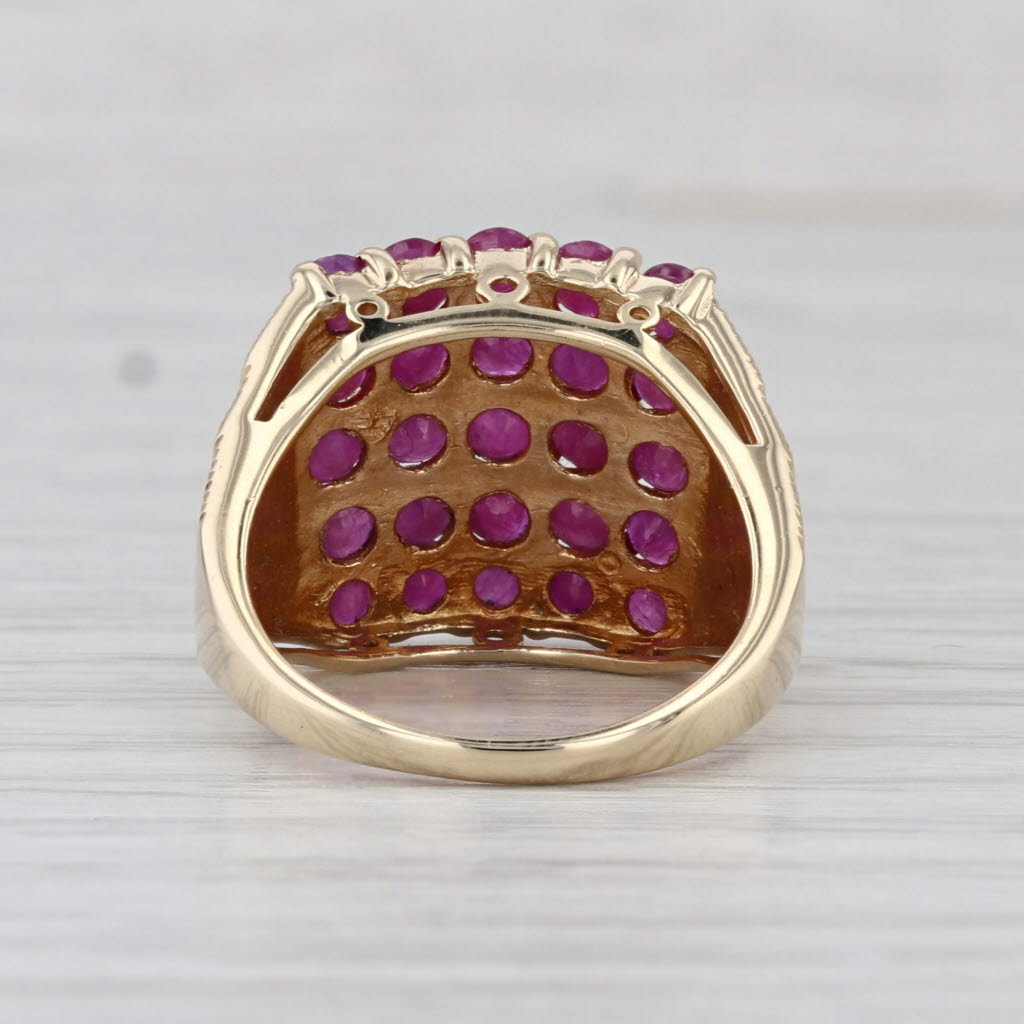 2.70ctw 5 Row Checkerboard Ruby Cluster Ring 14k Yellow Gold Size 6