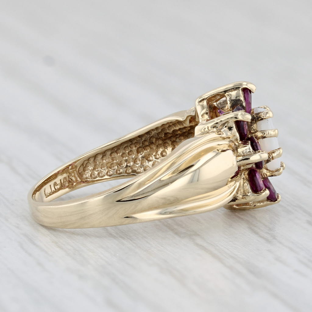 Light Gray Opal Garnet Flower Ring 10k Yellow Gold Size 5.25
