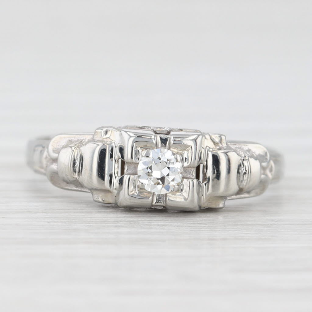 Light Gray Vintage 0.15ctw Transitional Diamond Engagement Ring 18k White Gold Size 7.5