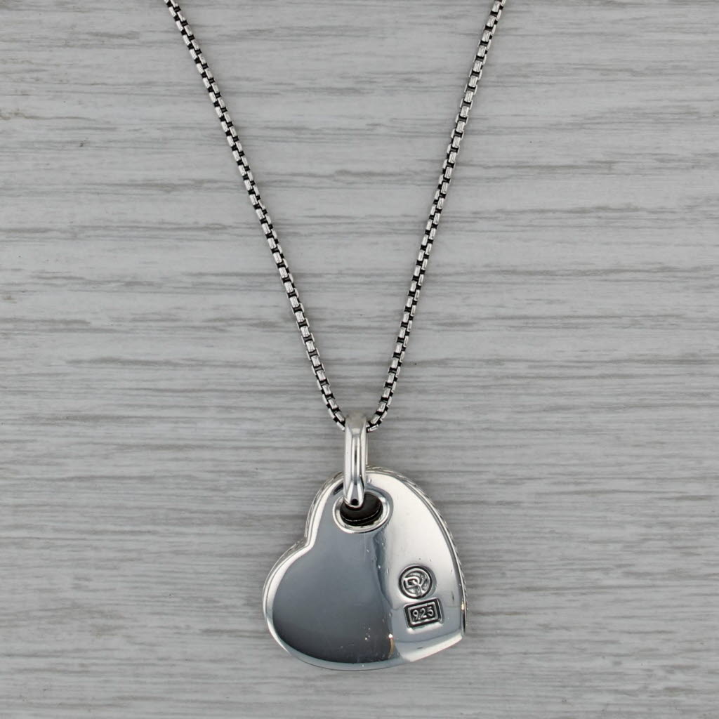 David Yurman Onyx Diamond Heart Pendant Necklace Sterling Silver Box Chain