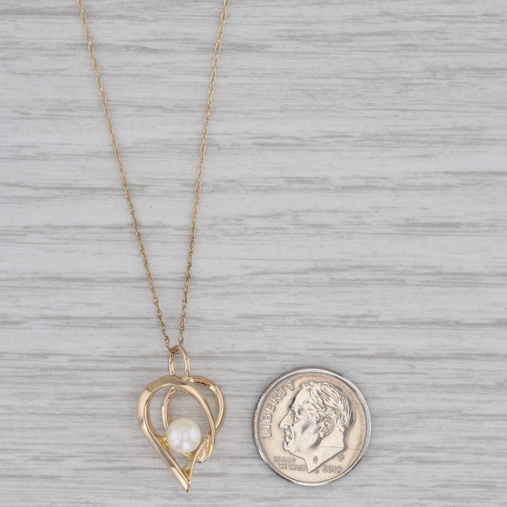 Gray Cultured Pearl Heart Pendant Necklace 14k Yellow Gold 19" Rope Chain
