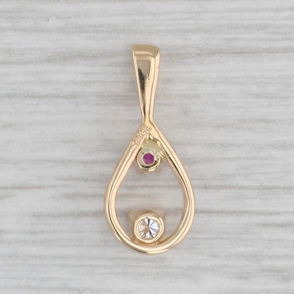 Gray Small Cubic Zirconia Lab Created Ruby Teardrop Pendant 14k Yellow Gold