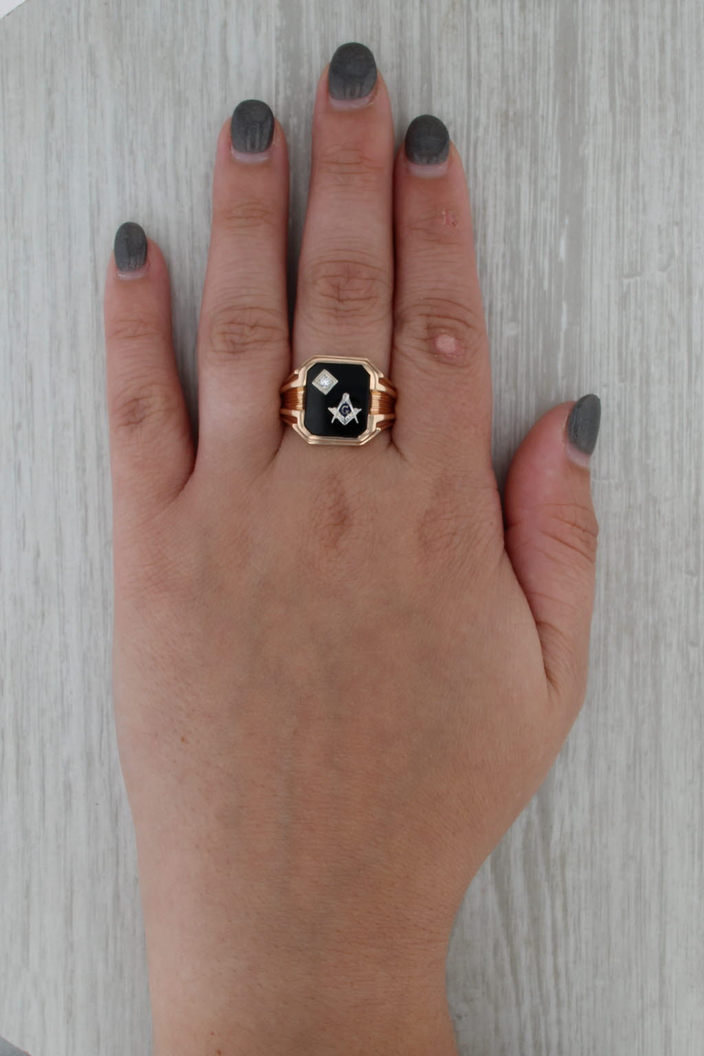 Onyx Diamond Signet Masonic Ring 14k Gold Blue Lodge Square Compass Church Co