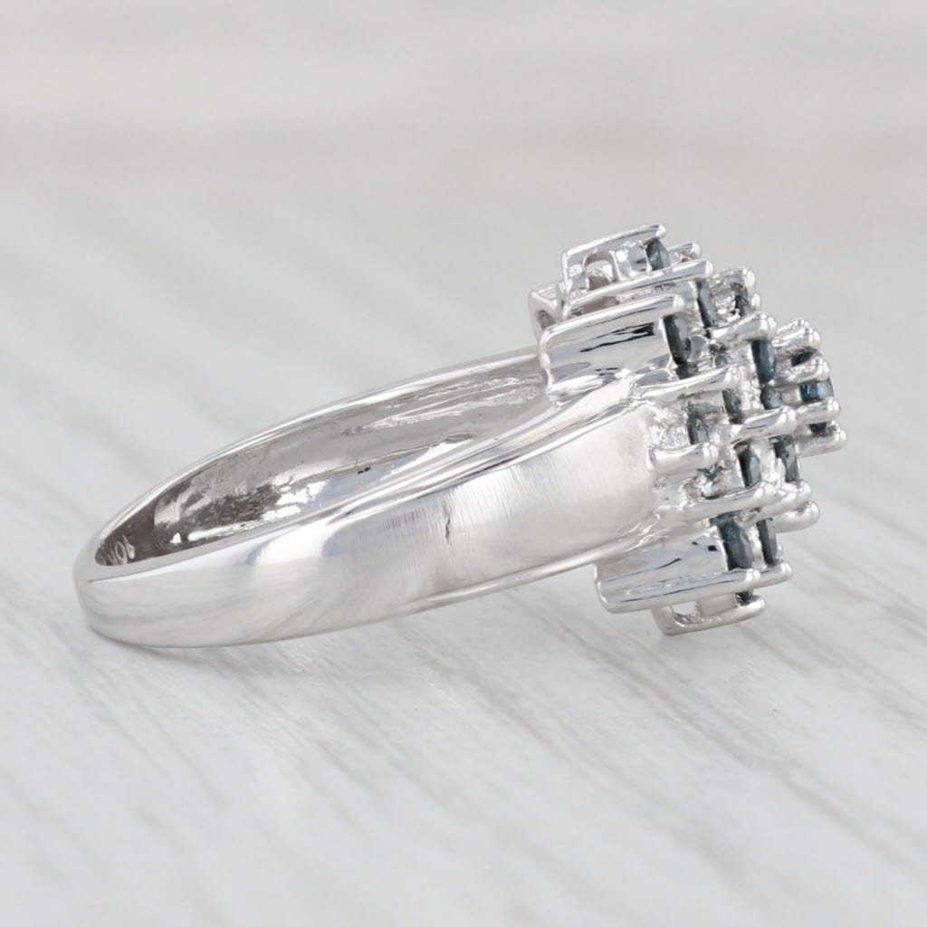 Light Gray 0.80ctw Blue Diamond Flower Cluster Ring 10k White Gold Size 6.5