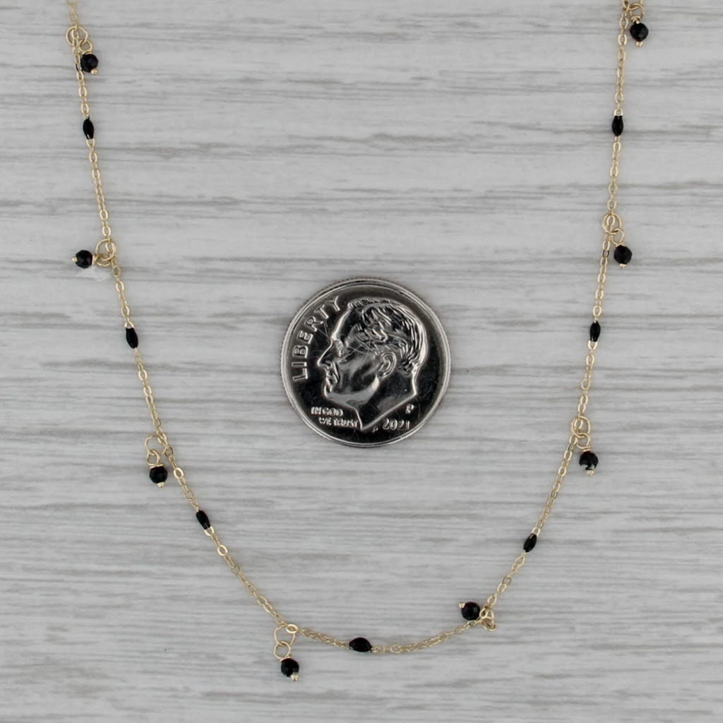 Black Resin Bead Station Necklace 14k Yellow Gold 18" Cable Chain