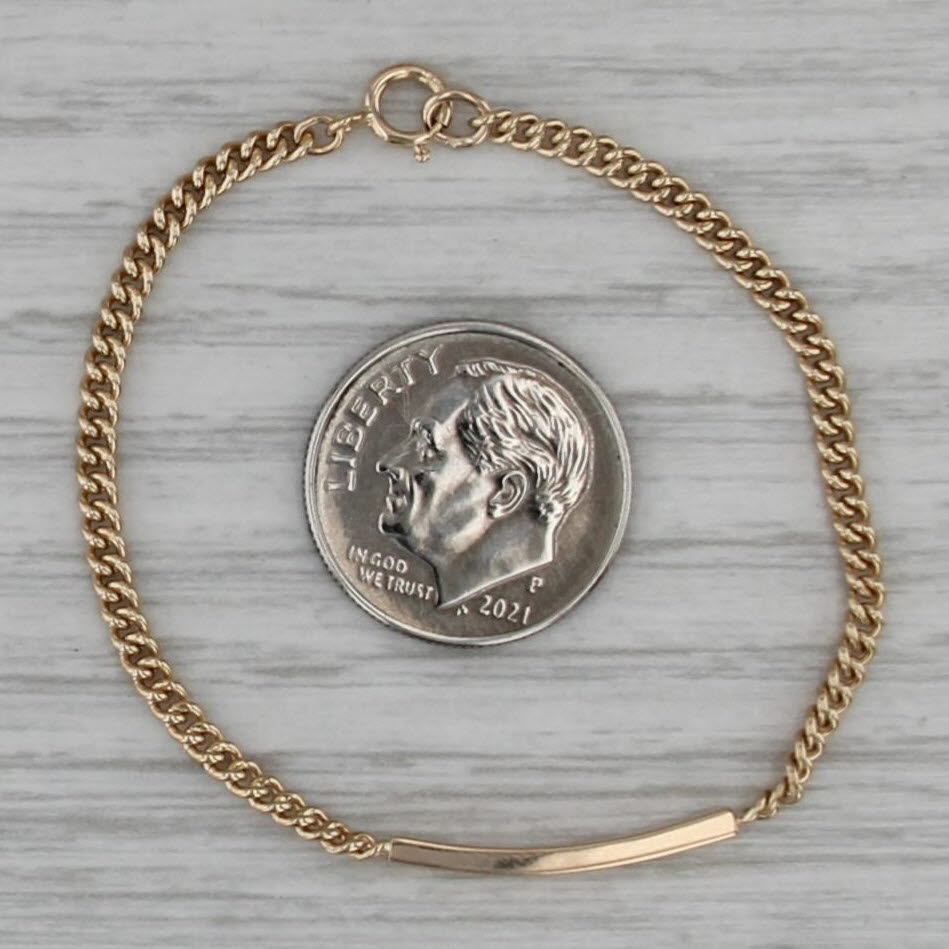 Baby ID Bracelet 14k Yellow Gold Engravable Bar 4.75" Small Size Curb Chain