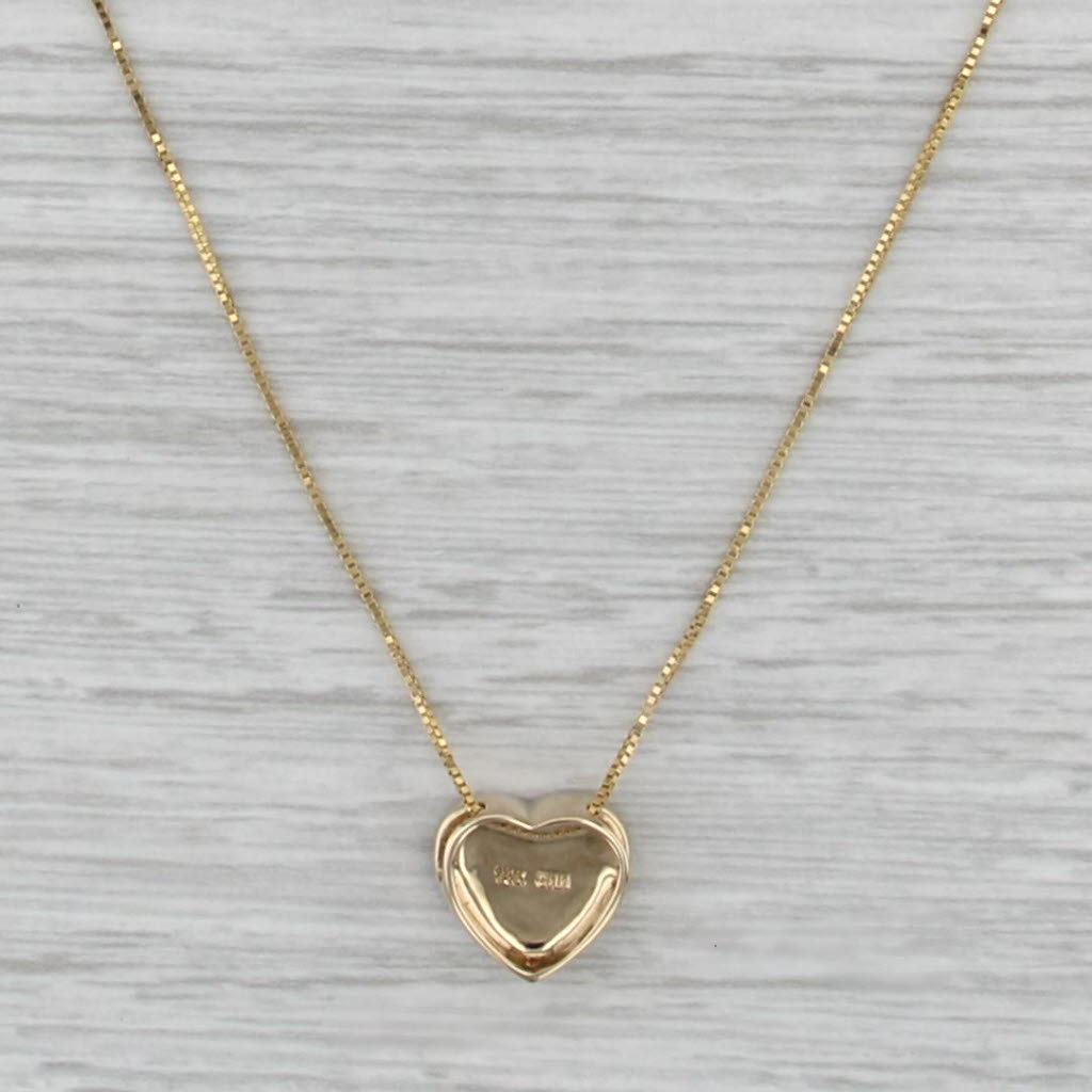Blue Green Opal Mosaic Heart Pendant Necklace 14k Yellow Gold Box Chain Necklace