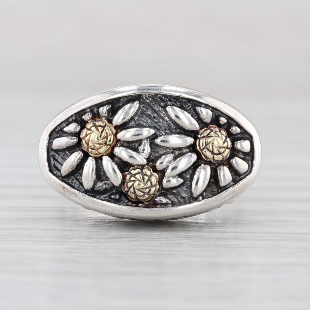 Ann King Sunflower Daisy Ring Sterling Silver 18k Gold Size 7 Floral Statement