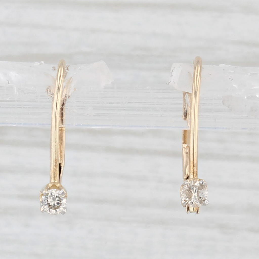 Light Gray Diamond Drop Earrings 10k Yellow Gold Round Solitaires