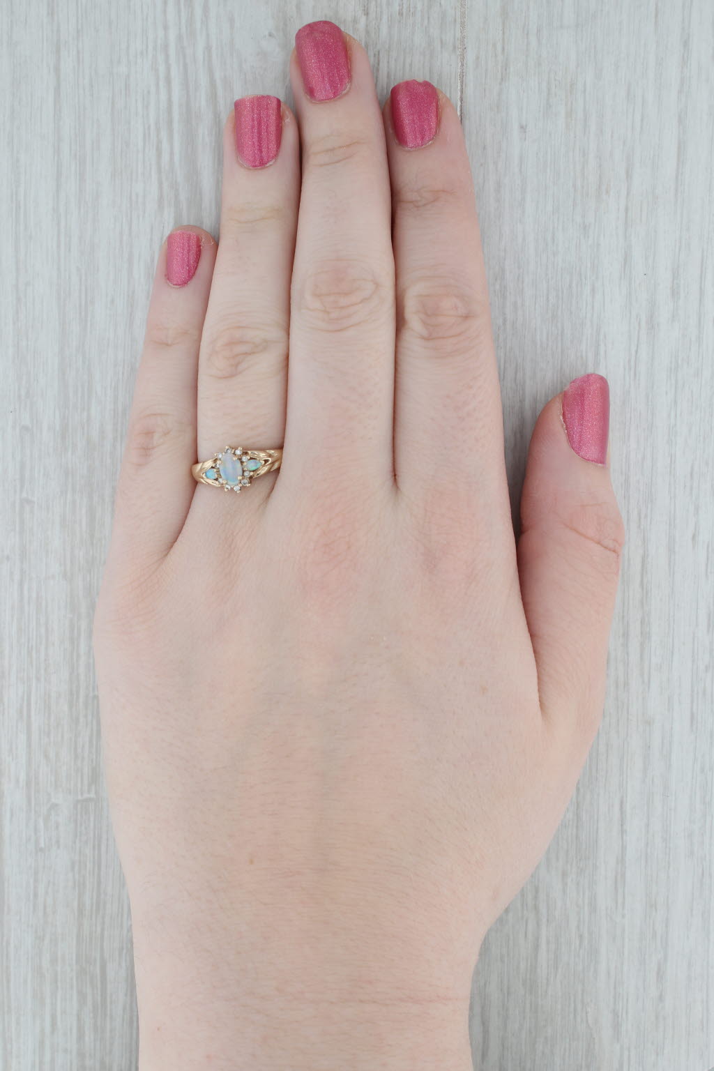 Gray Oval Opal Diamond Ring 10k Yellow Gold Size 8