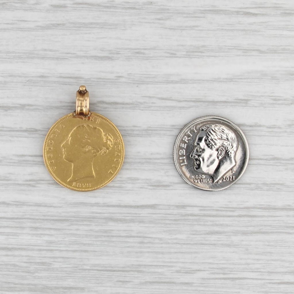 1878 British 1/2 Gold Soverign Coin Pendant 18k 22k Victoria