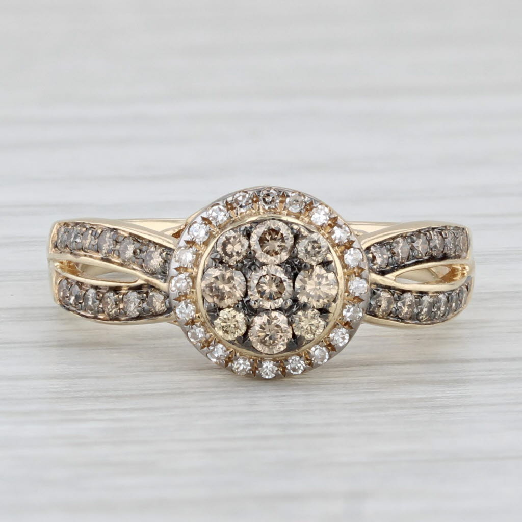 Light Gray 0.34ctw Brown Diamond Cluster Halo Engagement Ring 14k Yellow Gold Size 5