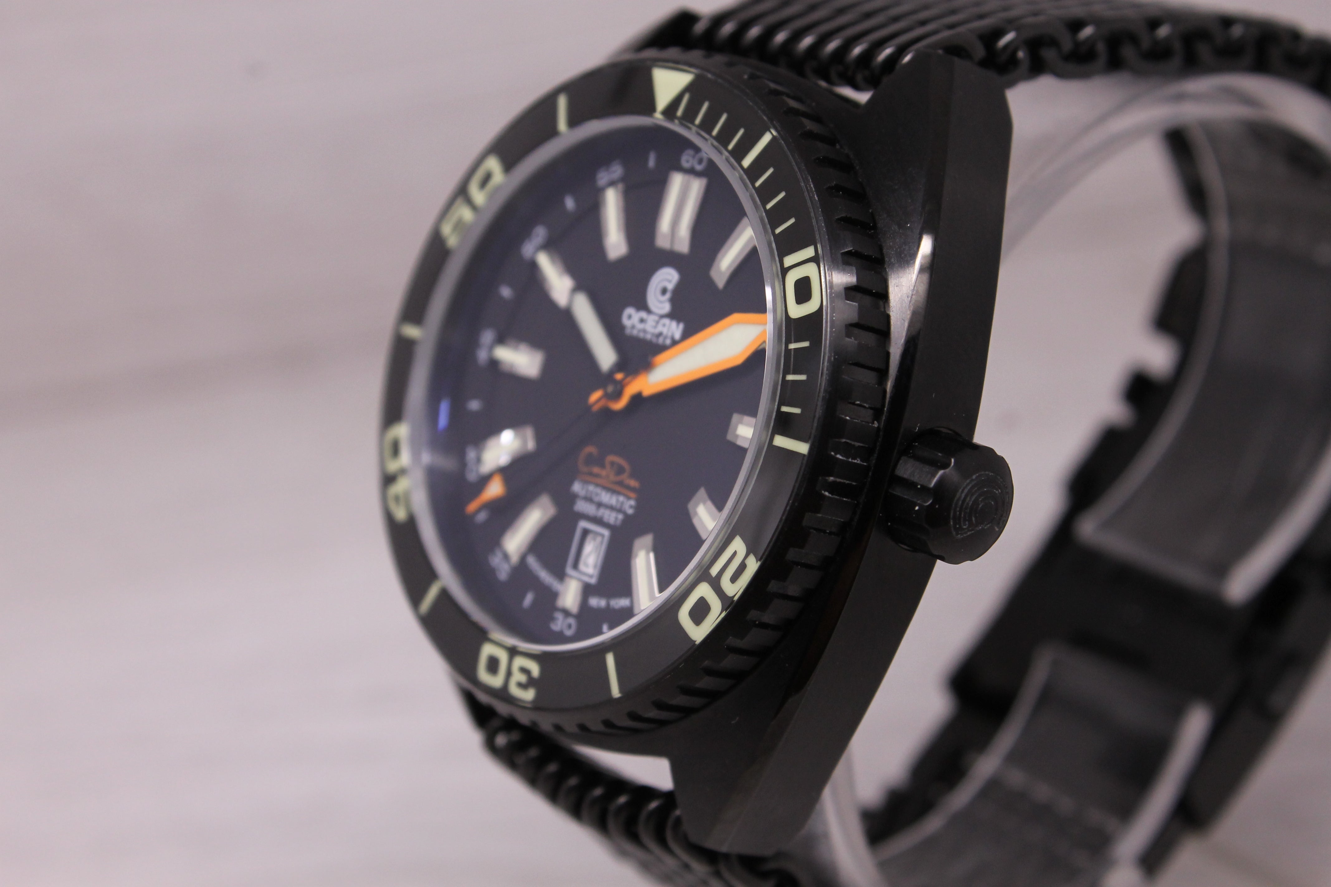 Ocean Crawler Core Diver Mens Automatic Watch 44mm Ultra-Black DLC Steel Boxes