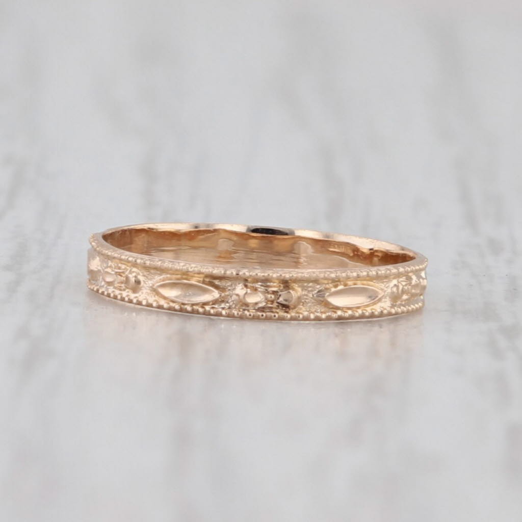 Light Gray Vintage Floral Pattern Baby Ring 10k Yellow Gold Small Size Band Kramer's Box