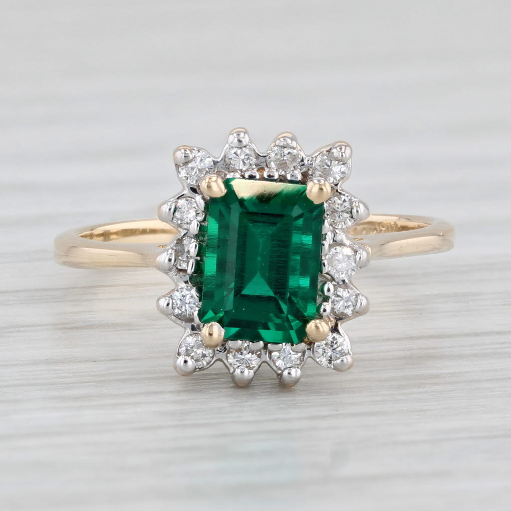 Light Gray 1.18ctw Lab Created Emerald Diamond Halo Ring 14k Yellow Gold Size 6 Engagement