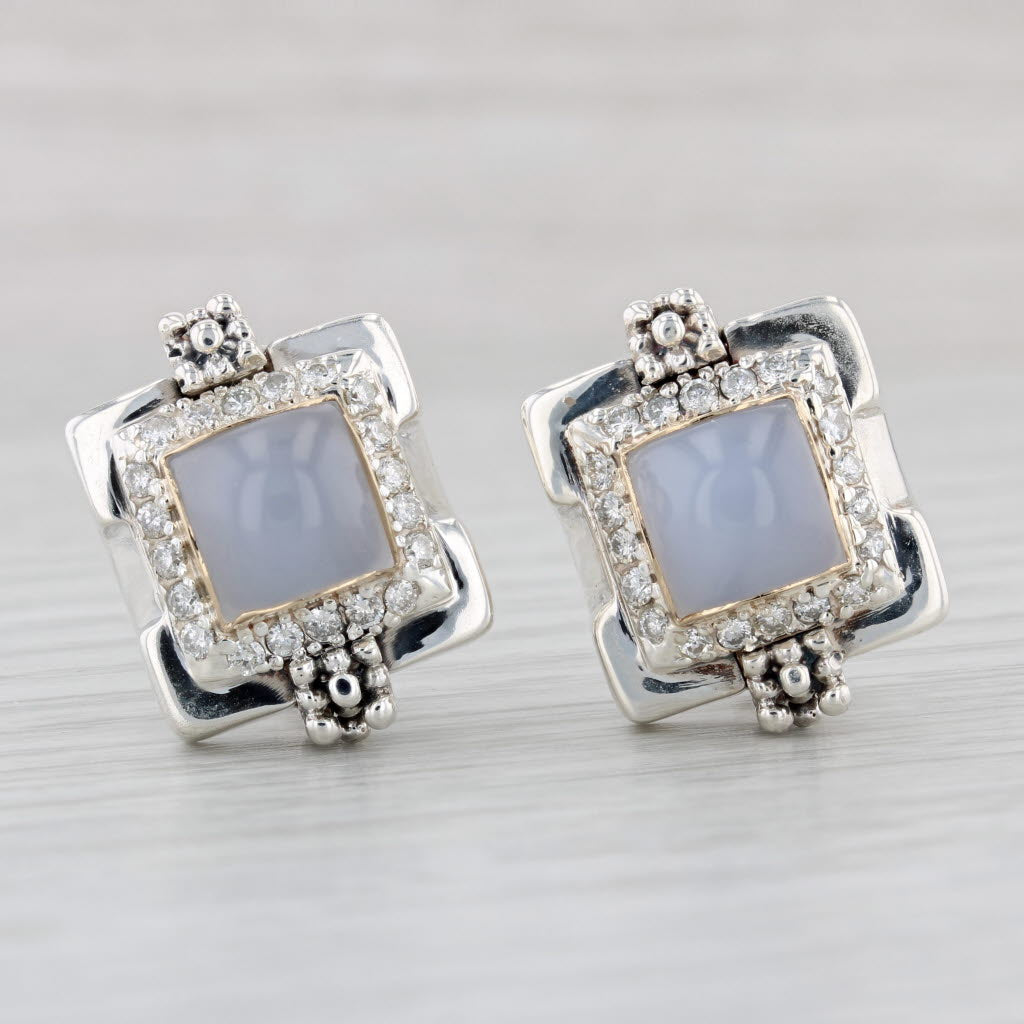 Light Gray Michael Dawkins Chalcedony Earrings Sterling Silver 14k Gold Pierced Omega Backs