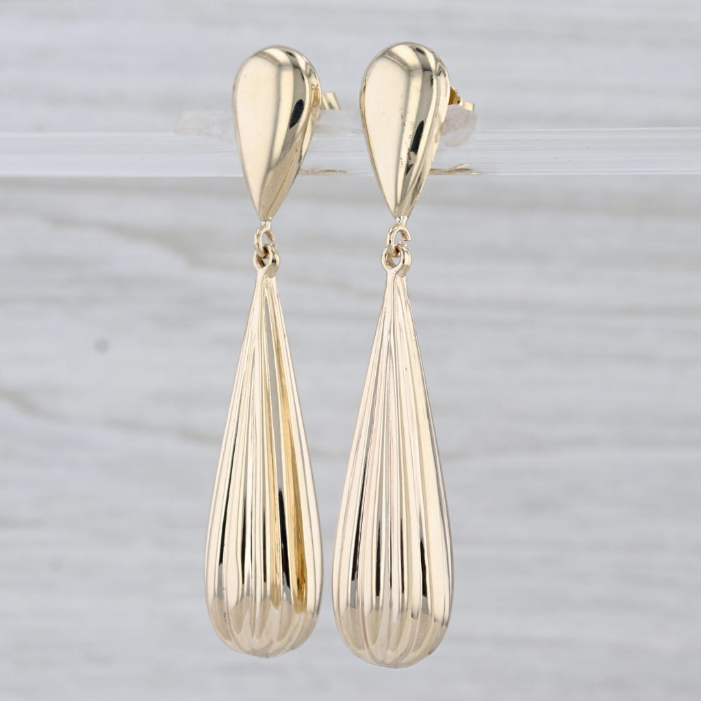 Beveled Teardrop Statement Earrings 14k Yellow Gold Pierced Dangles