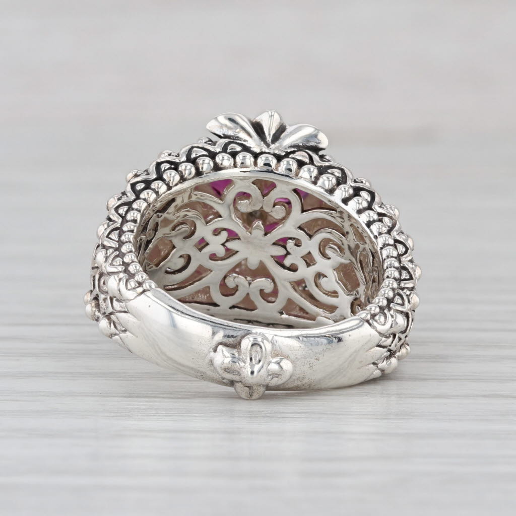 Bixby Garnet White Topaz Flower Ring Sterling Silver 18k Gold Cocktail Statement