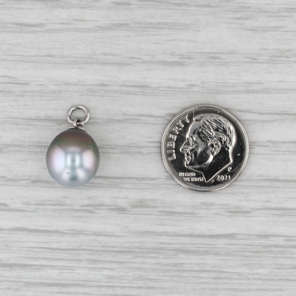 Gray Cultured Pearl 14k White Gold PendantTeardrop Solitaire Charm