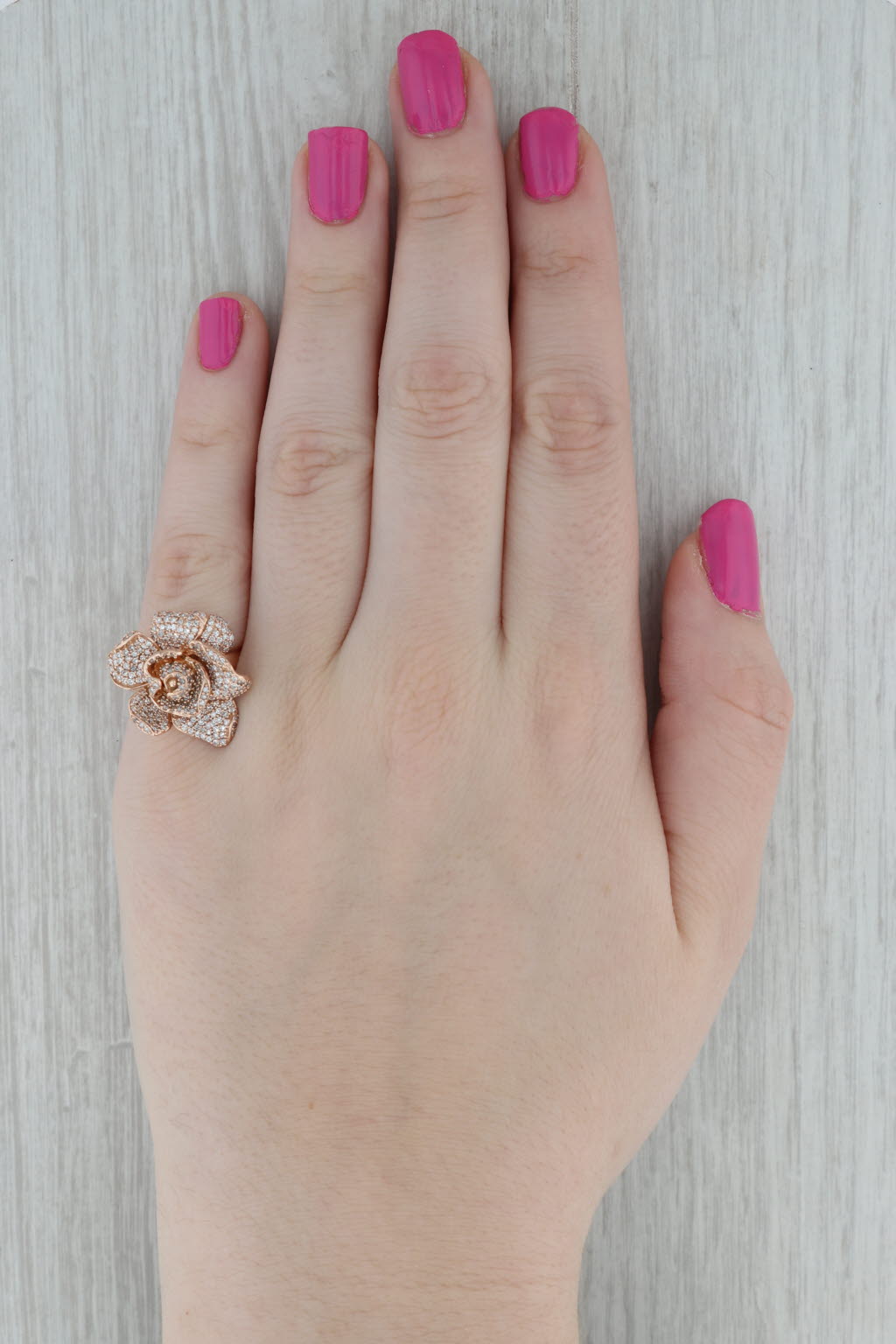 Dark Gray 0.53ctw Diamond Flower Ring 14k Rose Gold Size 7.25 Cocktail