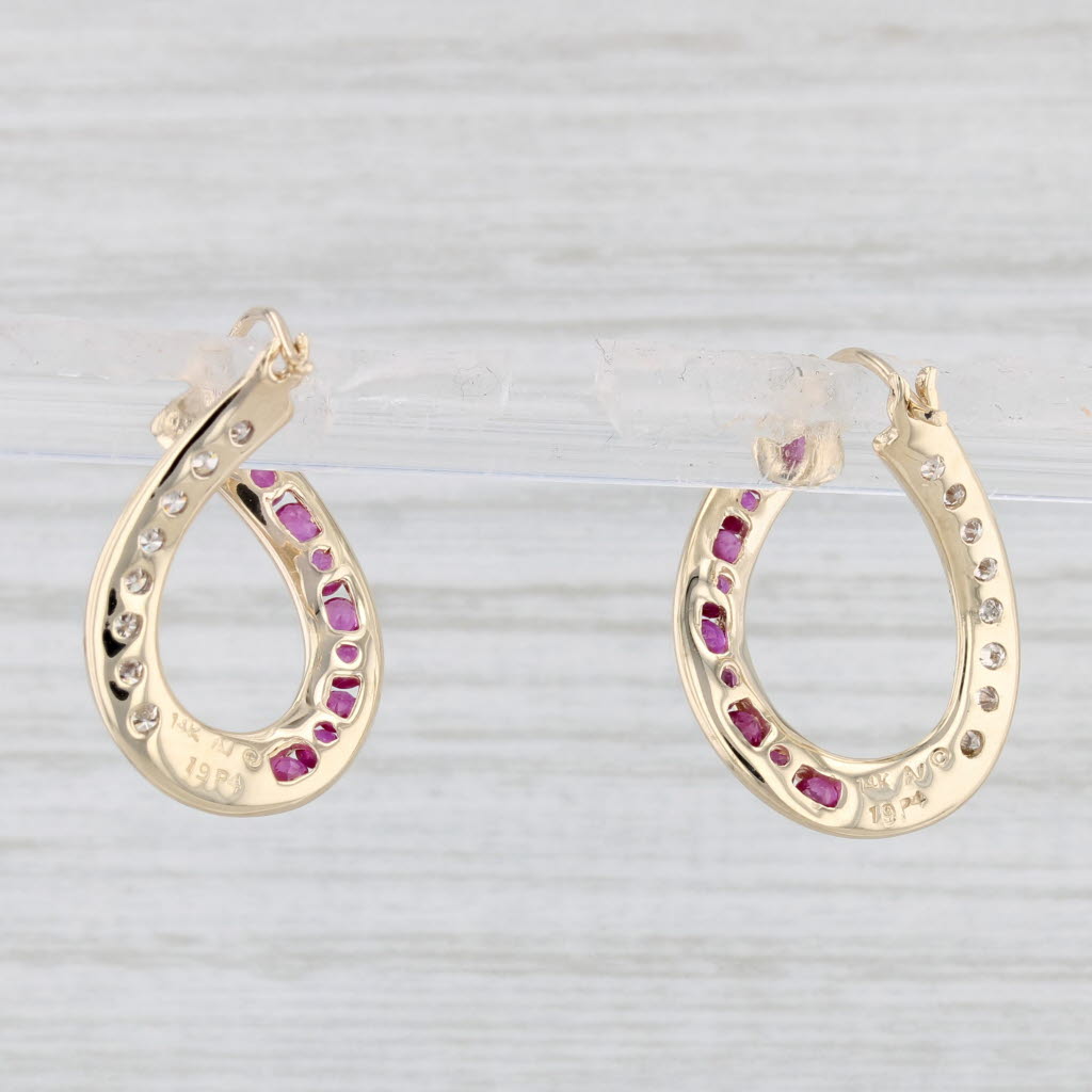 Light Gray 1.24ctw Ruby Diamond Hoop Earrings 14k Yellow Gold Snap Top Hoops