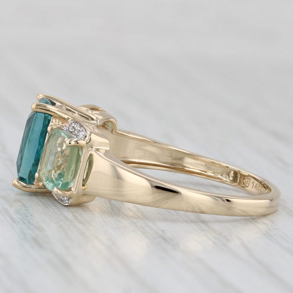 Light Gray 4.92ctw Fluorite 3-Stone Ring 14k Yellow Gold Diamond Accents Size 9.25