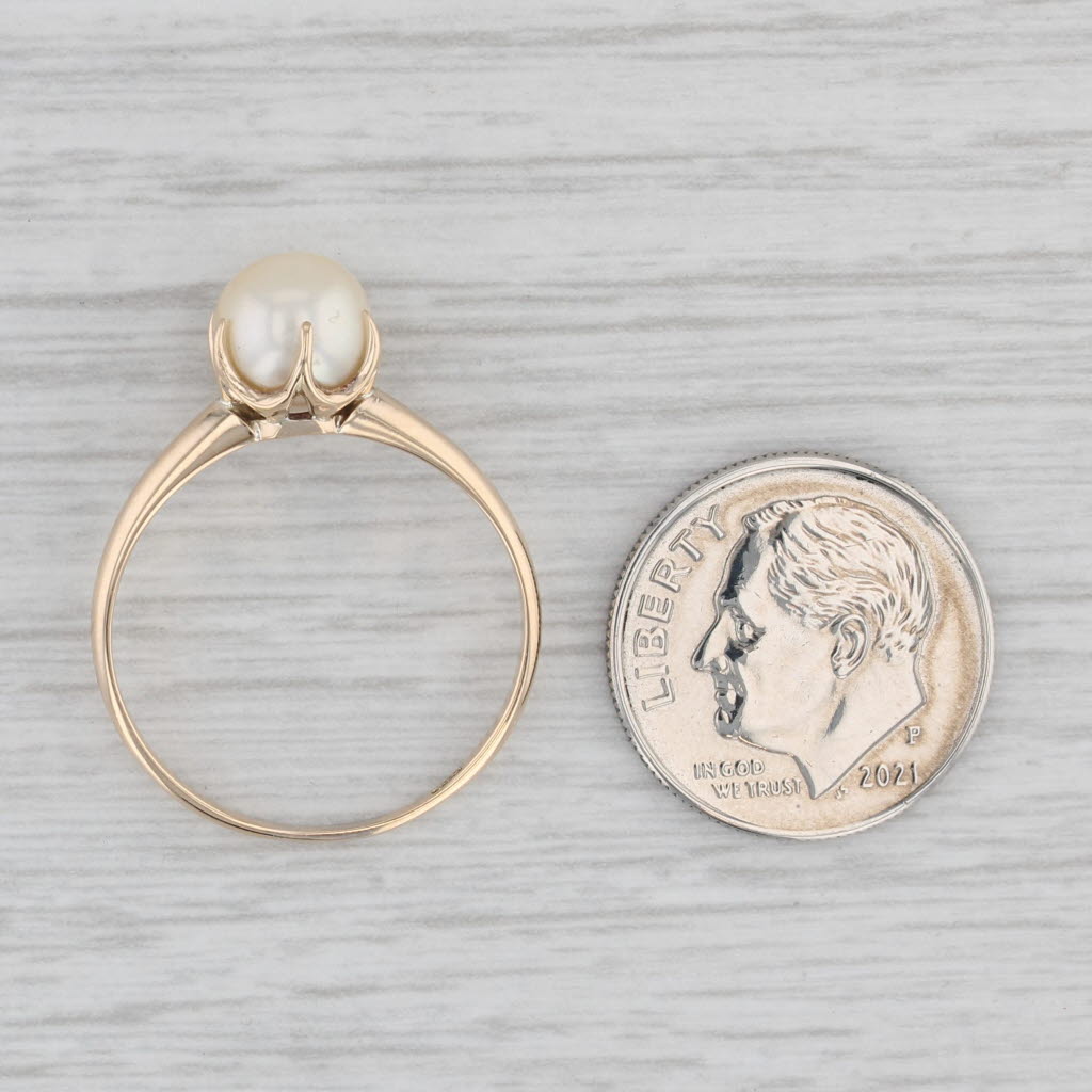 Gray Cultured Pearl Solitaire Ring 14k Yellow Gold Size 8.5