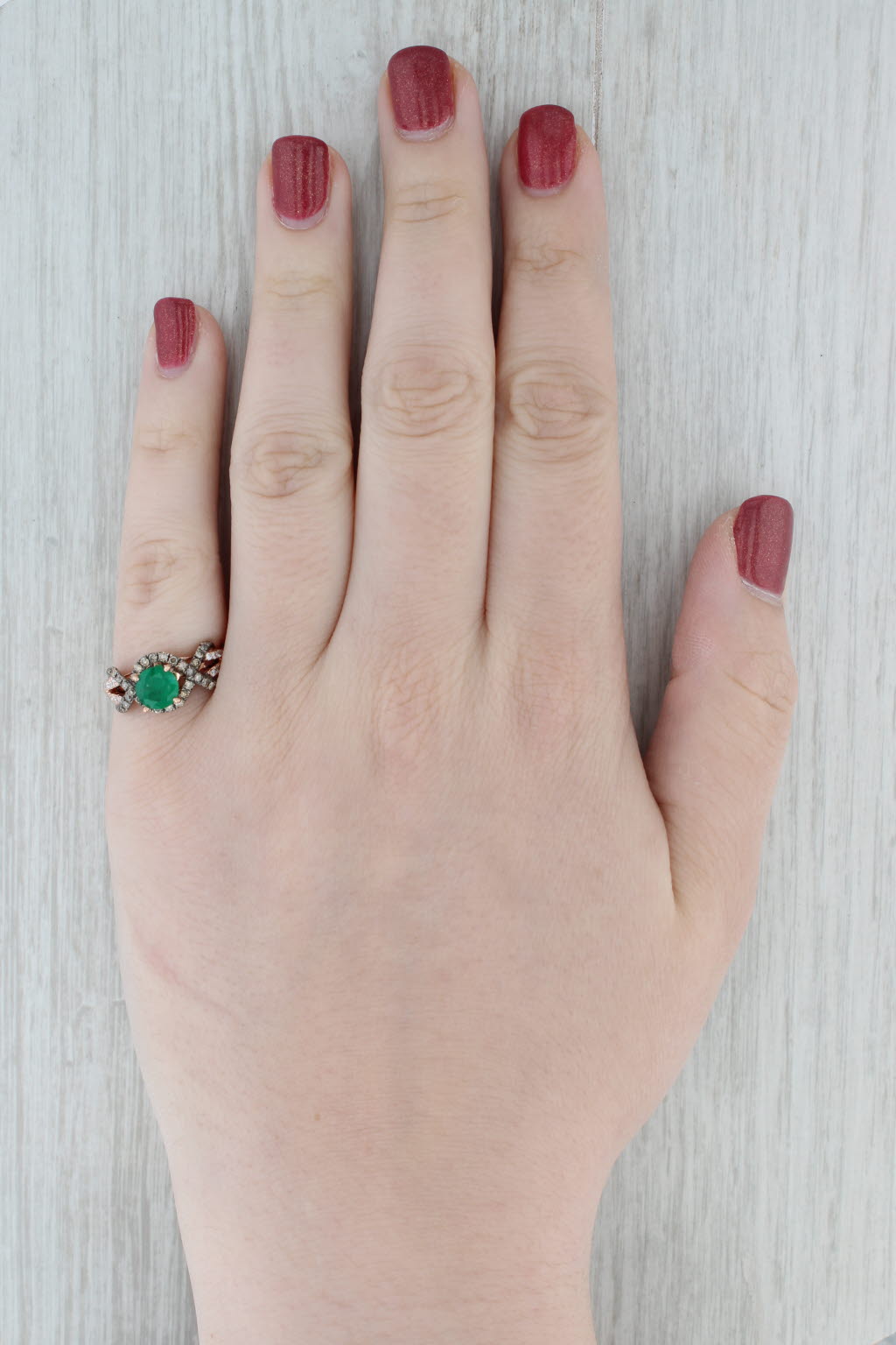 Gray Le Vian Emerald Diamond Ring 14k Rose Gold Size 7 Engagement
