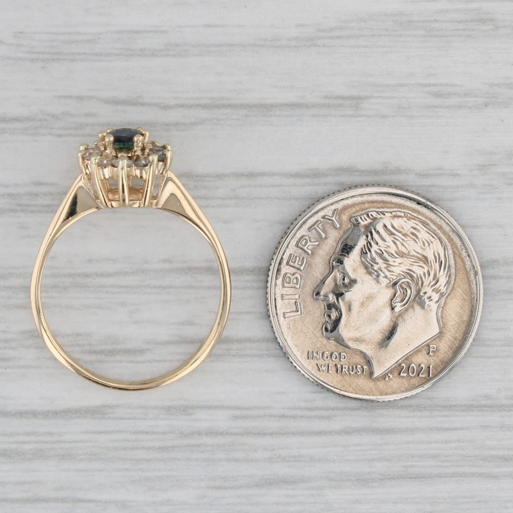 Gray 0.42ctw Oval Blue Sapphire Diamond Halo Ring 14k Yellow Gold Size 3.75