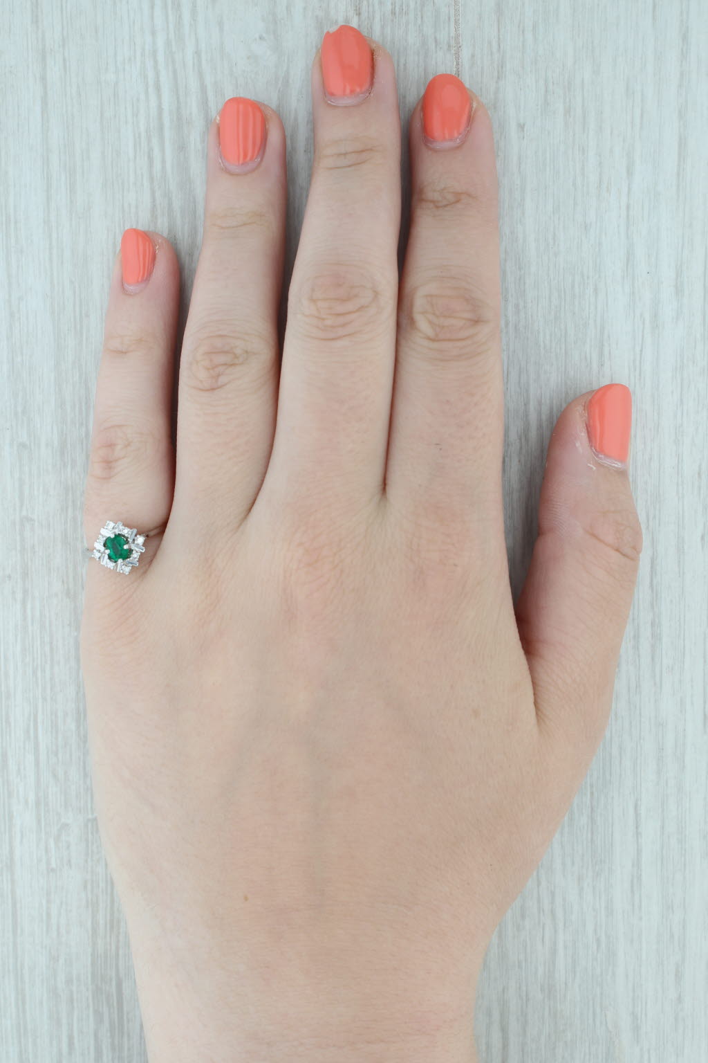Gray 0.40ctw Emerald Diamond Halo Ring 18k White Gold Size 6.5
