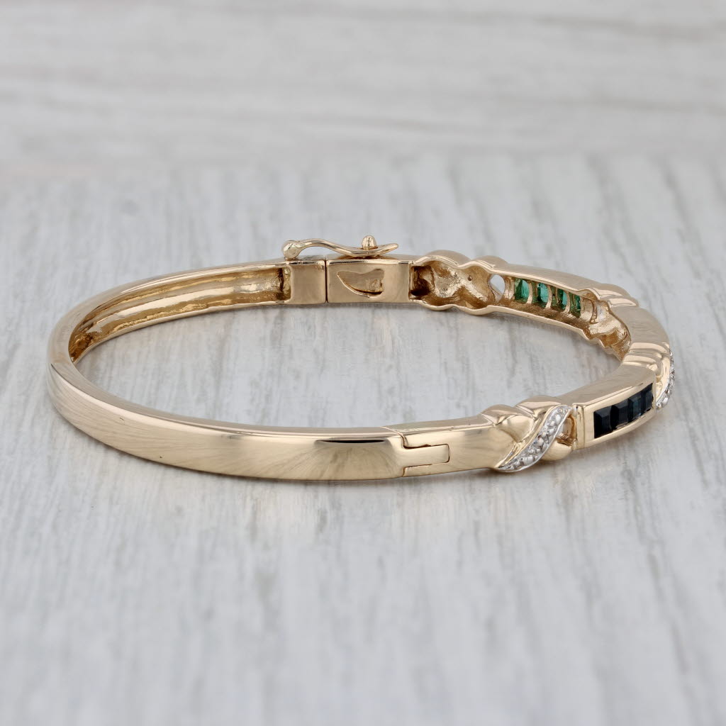 Gray 1.12ctw Gemstone Bangle Bracelet 14k Gold Emerald Ruby Sapphire Diamond 6.25"