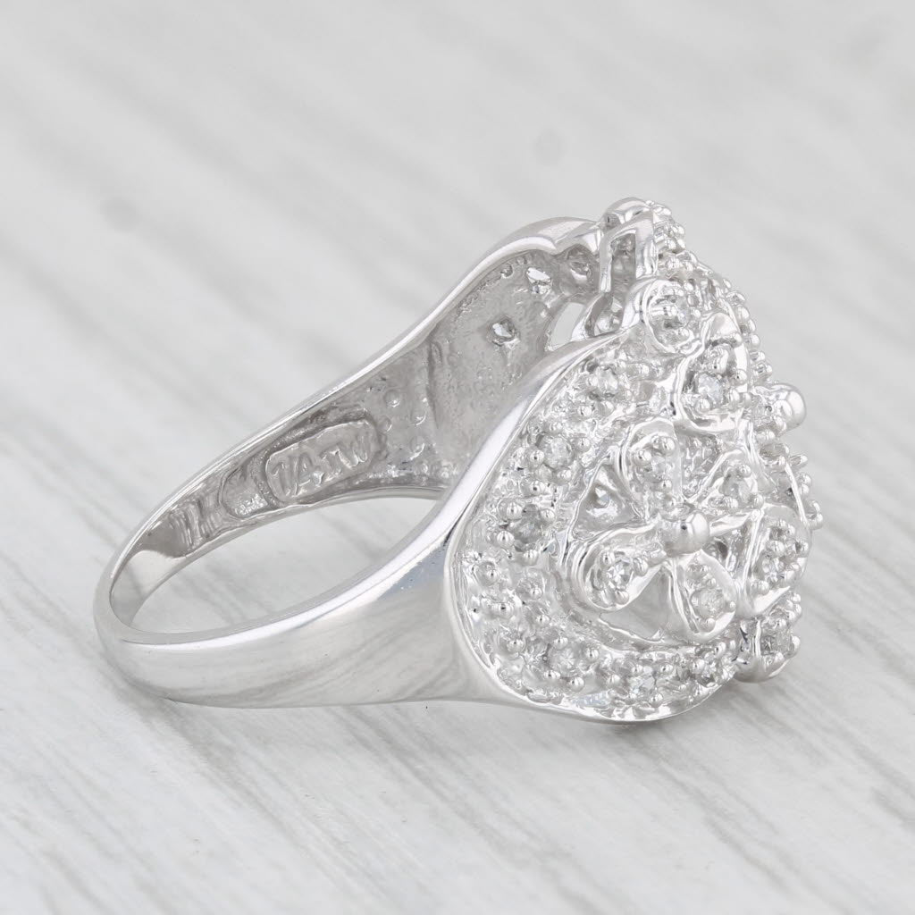 Light Gray Floral Openwork Diamond Ring 10k White Gold Size 7.25 Cocktail