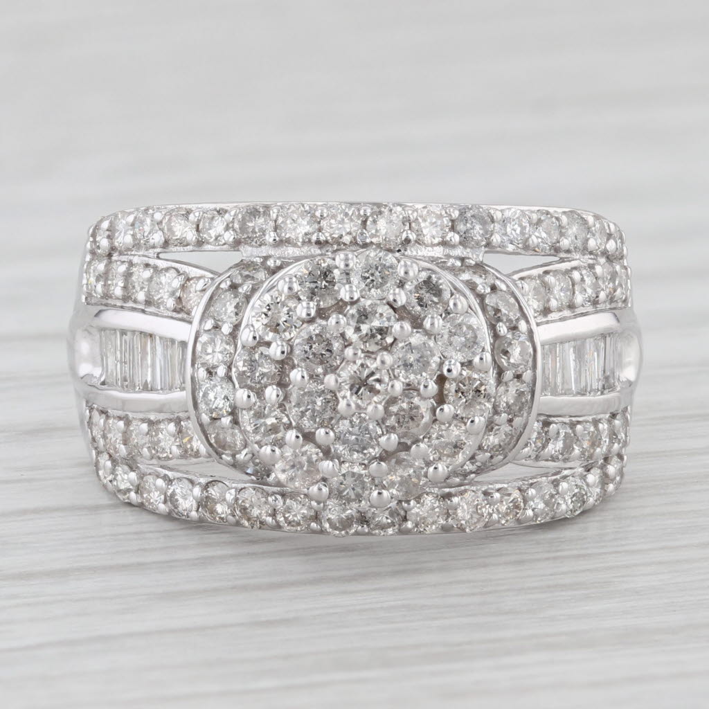 Light Gray 1.73ctw Diamond Cluster Halo 10k White Gold Size 9.75 Ring Cocktail