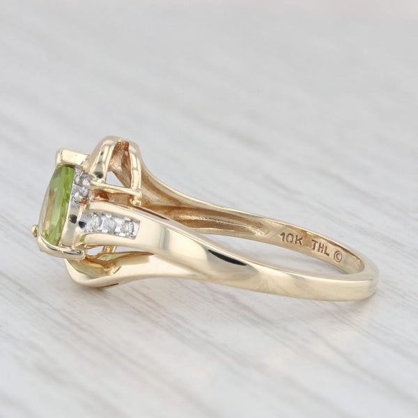 0.79ctw Pear Peridot Diamond Bypass Ring 10k Yellow Gold Size 7