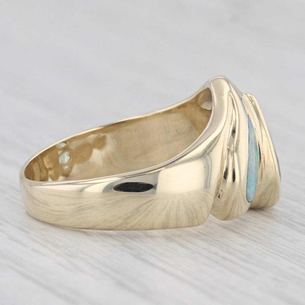 Light Gray Pear Aquamarine Opal Ring 14k Yellow Gold Size 6.75