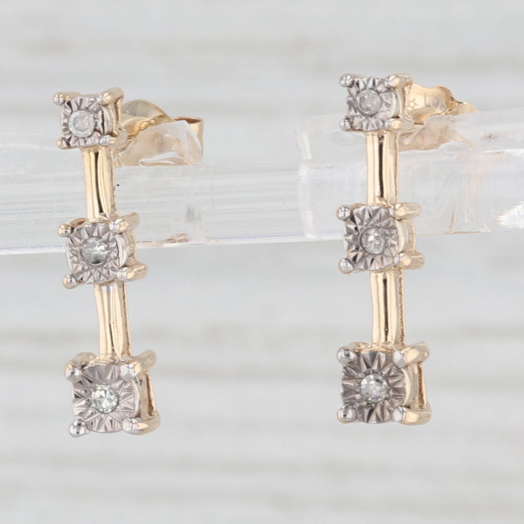 Light Gray 3-Stone Diamond Journey Earrings 10k Yellow Gold Drops