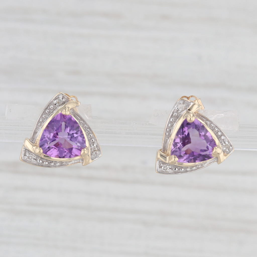 Light Gray 2ctw Trillion Amethyst Diamond Halo Earrings 10k Yellow Gold