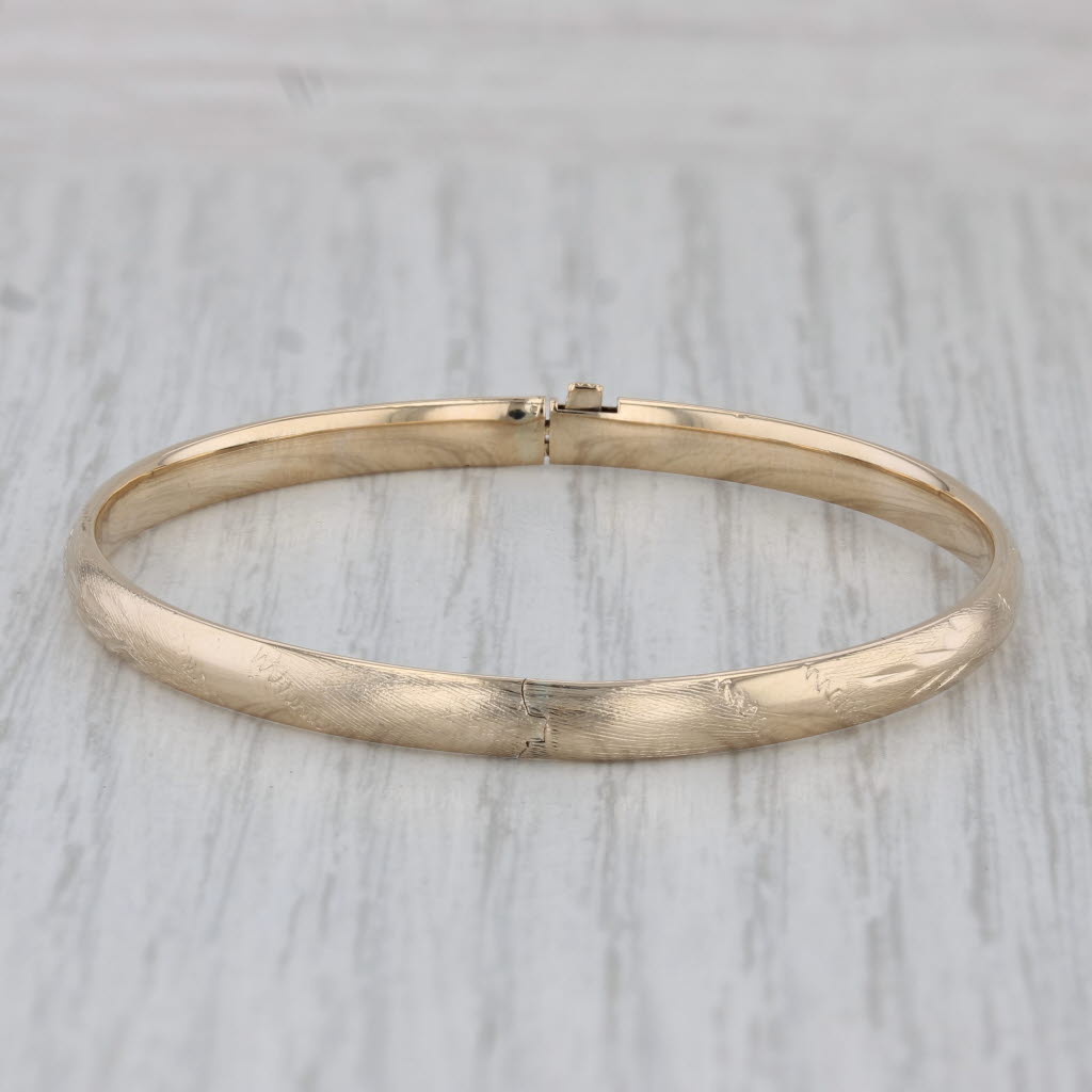 Gray Vintage Childs Bangle Bracelet 14k Yellow Gold Floral Ornate Engraved Small 5.5"