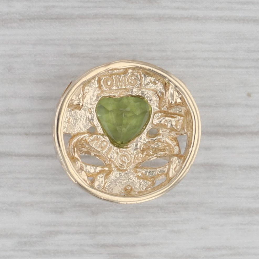 Gray 0.50ct Peridot Heart Floral Slide Bracelet Charm 10k Yellow Gold Vintage OMG