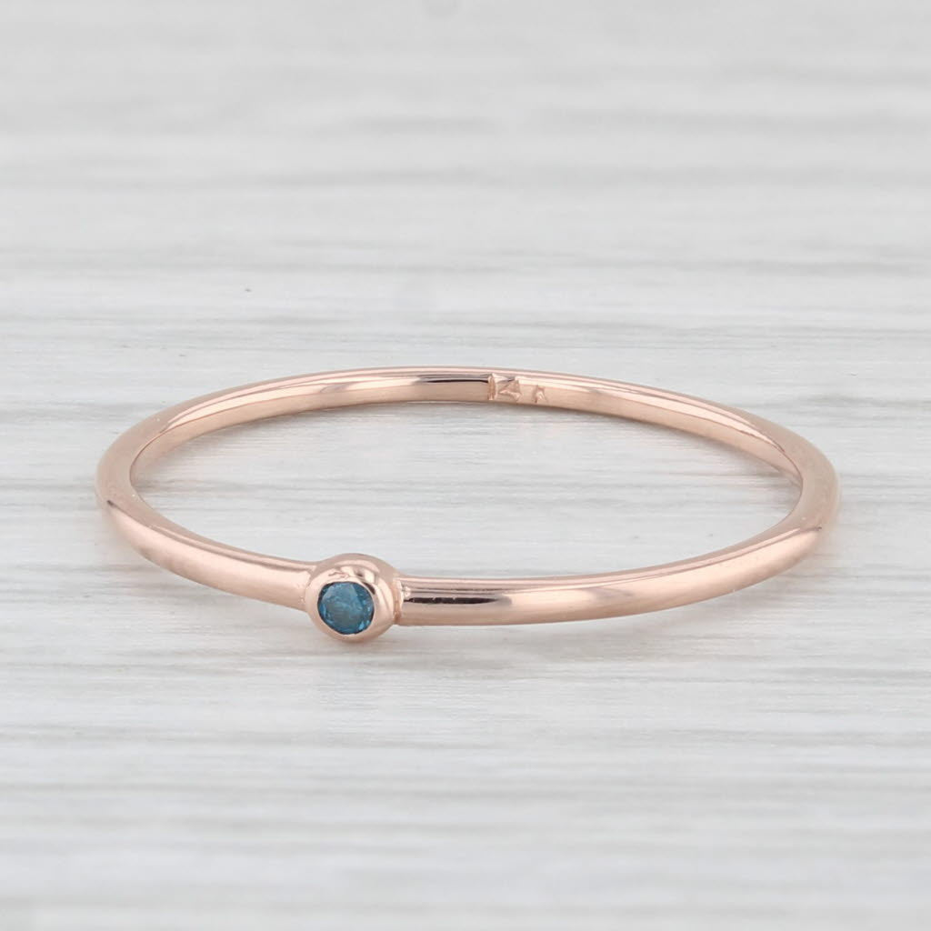Light Gray Blue Diamond Solitaire Ring 14k Rose Gold Size 6 Stackable Band