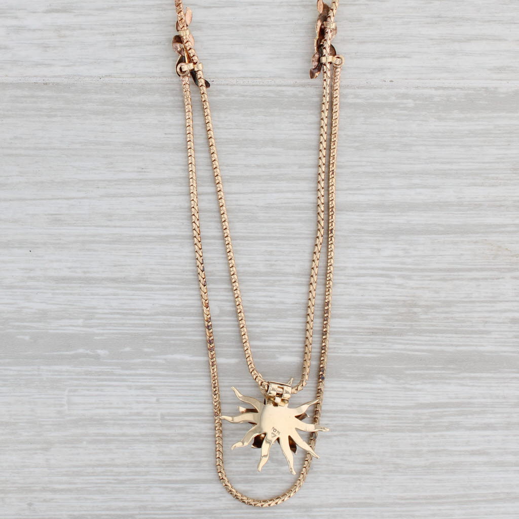 Light Gray Vintage 0.80ct Blue Zircon Flower Pendant Necklace 10k Gold 20.5" Box Chain