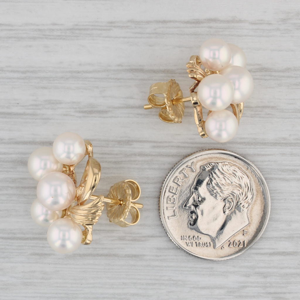 Gray Cultured Pearl Cluster Stud Earrings 18k Yellow Gold