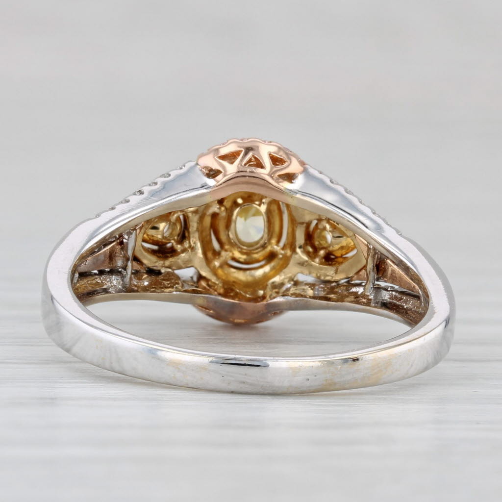 Light Gray 0.81ctw Yellow White Diamond Ring 18k White Rose Gold Engagement Canary Star