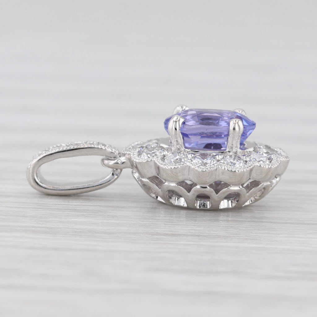 Light Gray New 0.75ctw Oval Tanzanite Diamond Halo Pendant 14k White Gold Small Drop