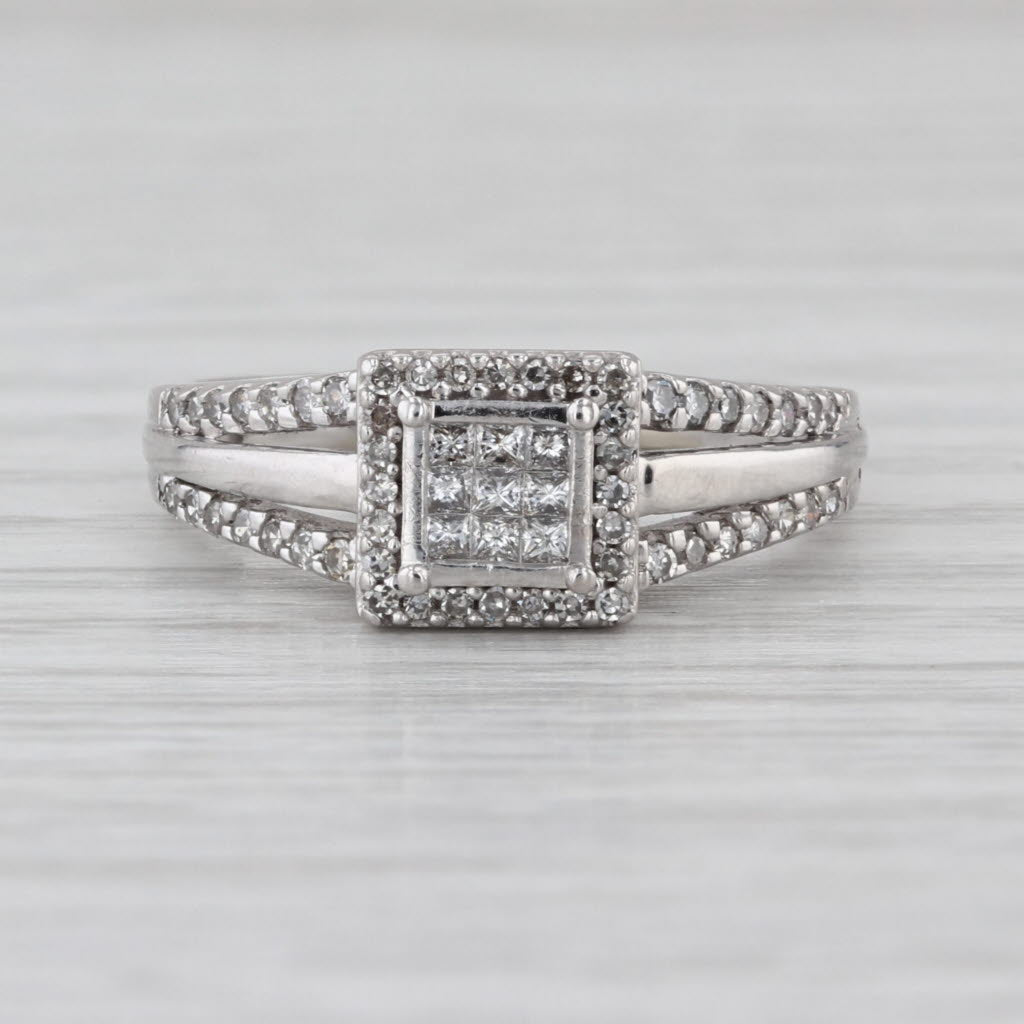 0.39ctw Diamond Halo Engagement Ring 10k White Gold Size 7