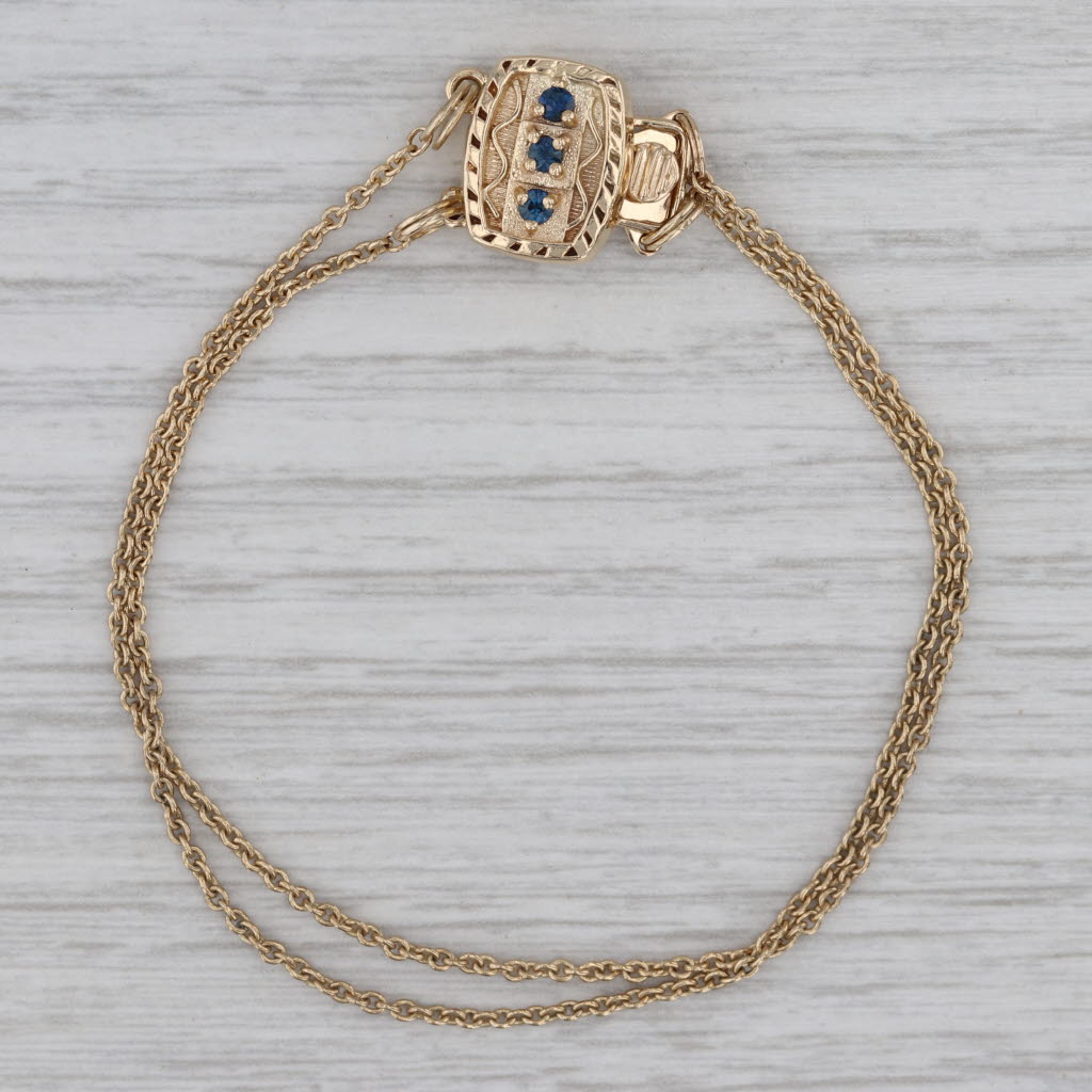 Gray 0.12ctw Sapphire Slide Charm Bracelet 14k Gold 6.5" Cable Chain Richard Glatter