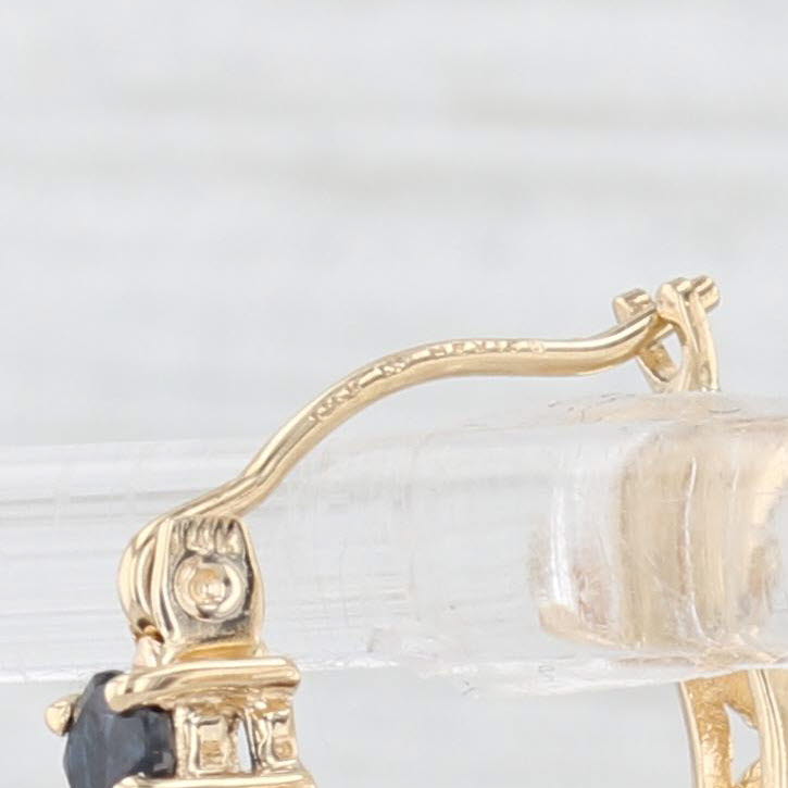 Light Gray 1.20ctw Blue Sapphire Hoop Earrings 14k Yellow Gold Snap Top Round Hoops