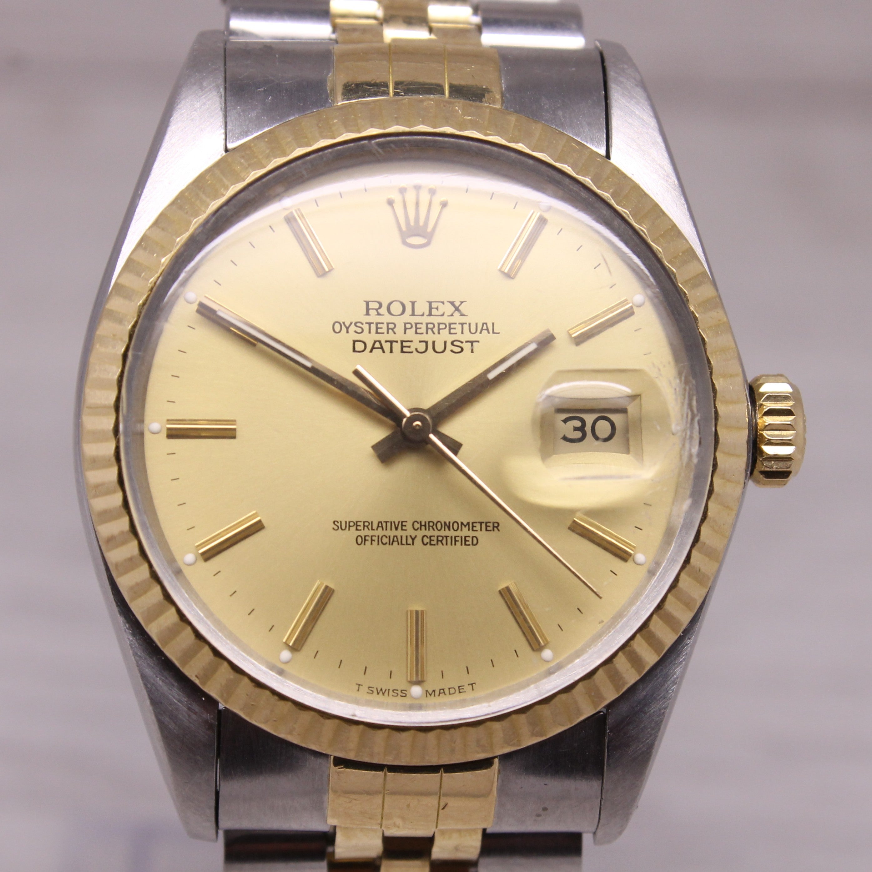 Vintage 1987 Rolex Datejust 16013 Mens 18k Steel Automatic Watch Jubilee Lemon
