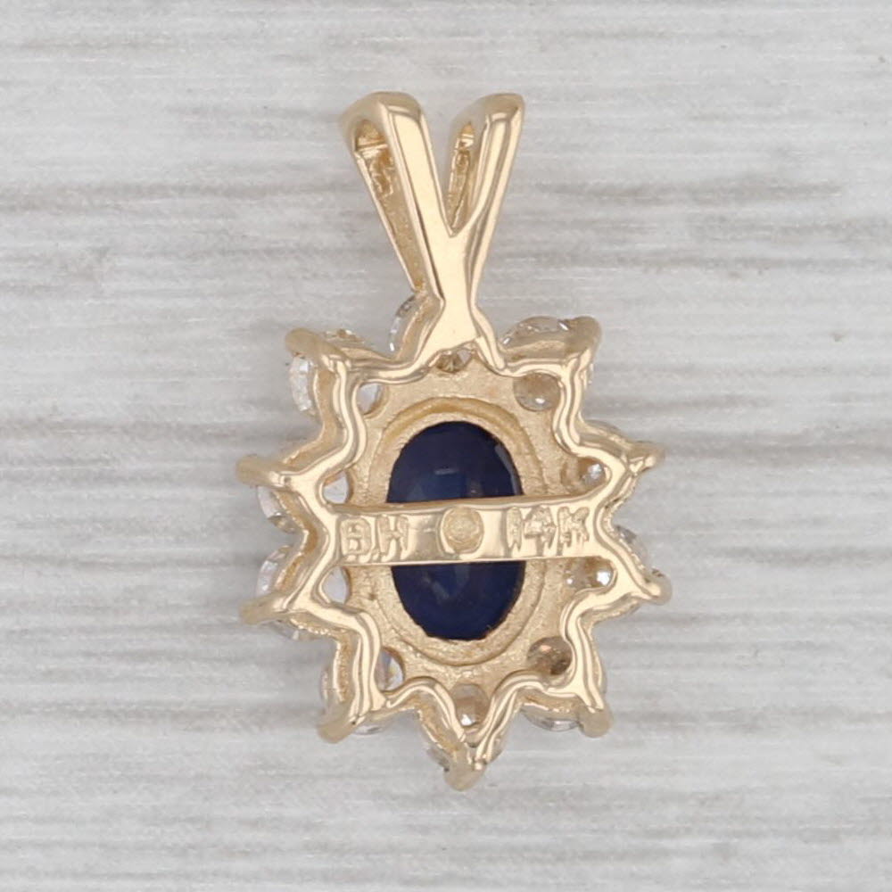 Gray 1.30ctw Blue Sapphire Diamond Halo Pendant 14k Yellow Gold Small Drop