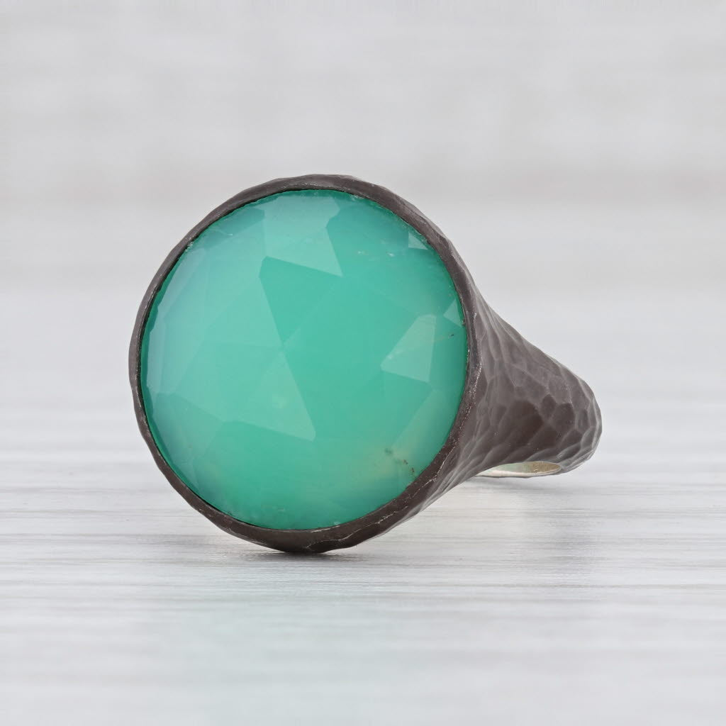 New Nina Nguyen Balance Green Chrysoprase Ring Hammered Sterling Silver Size 8